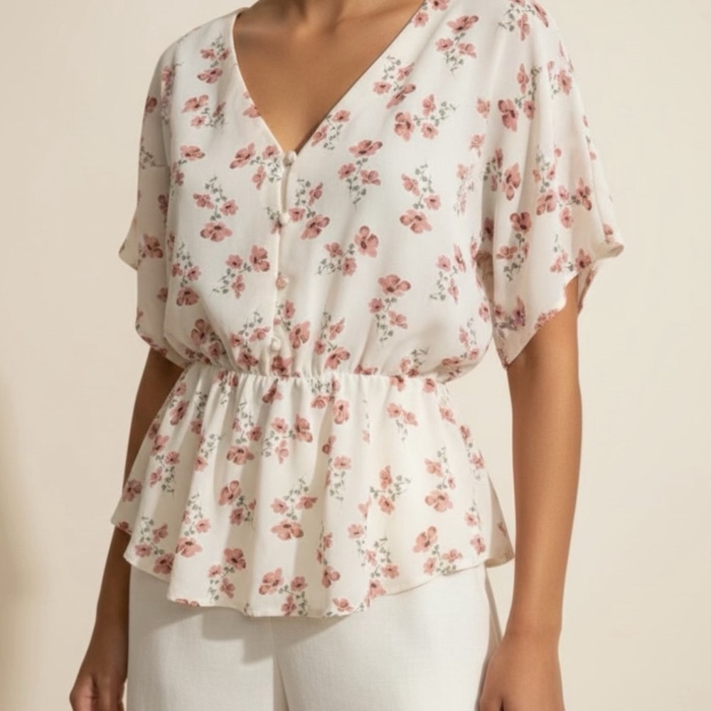 Sienna Sky Floral Blouse - Cream and Pink